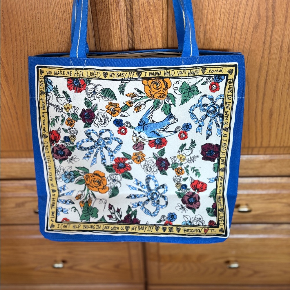 Brighton "NEW"   Large Blue and Cream Love Bird Tote - Picture 6 of 6